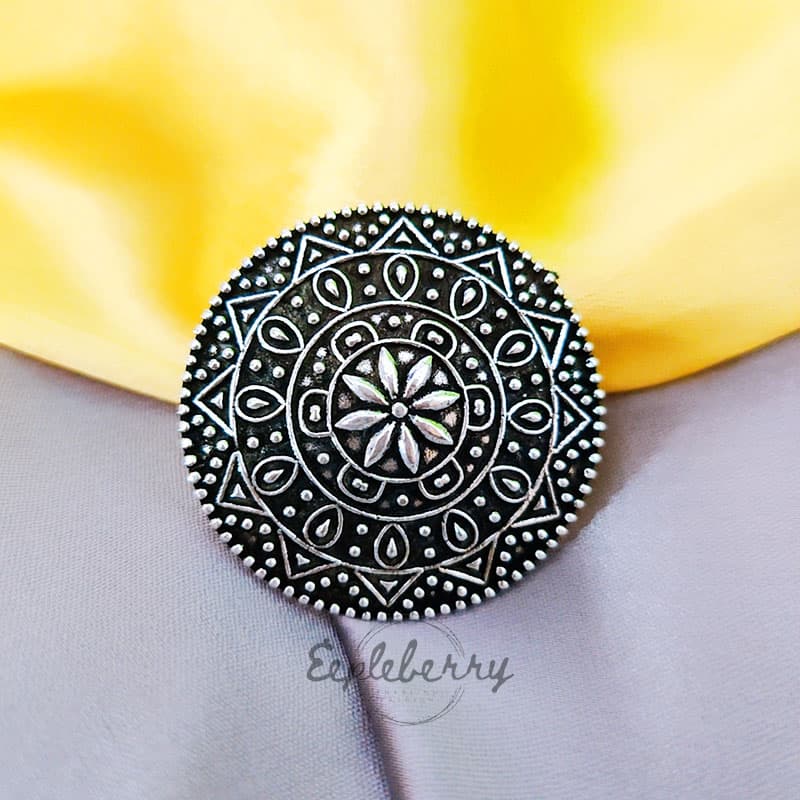 Buy Azai by Nykaa Fashion Statement Silver Oxidised Floral Ring online